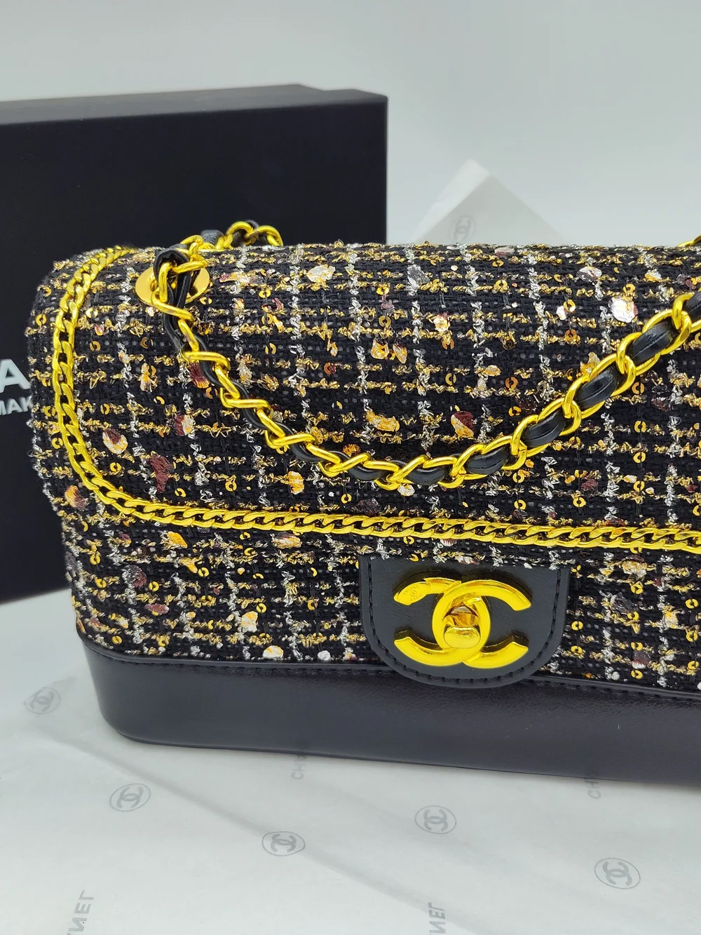 CHANEL black tweed
